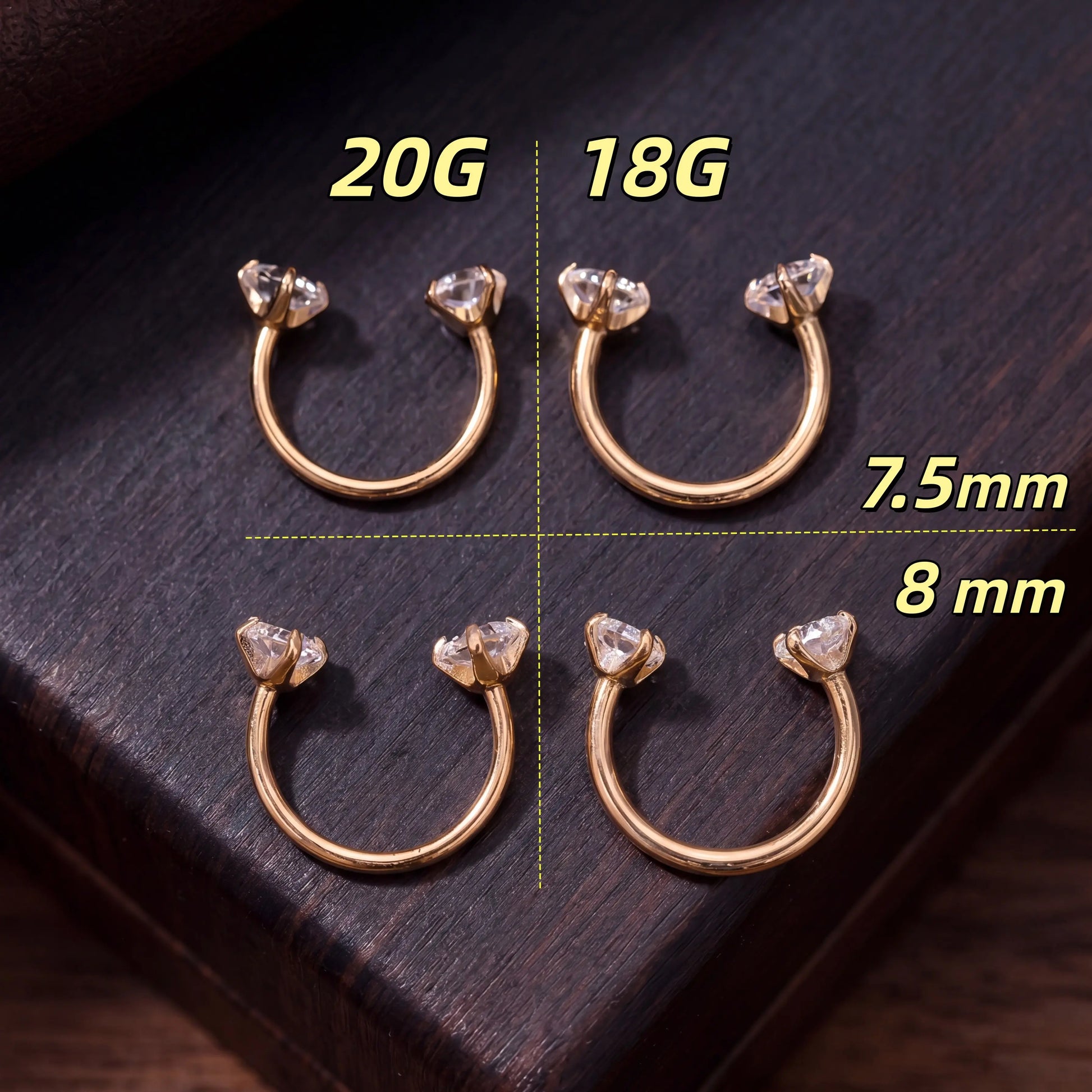 20G(0.8Mm)/18G(1.0Mm) 8Mm Horseshoe Nose Hoop Internally Threaded Gems Nose Ring with Free Ball Holder | Caution: Avoid Overtightening; Pre-Tighten with Provided Tool Then Complete Tightening by Hand