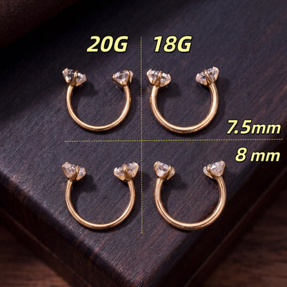 20G(0.8Mm)/18G(1.0Mm) 8Mm Horseshoe Nose Hoop Internally Threaded Gems Nose Ring with Free Ball Holder | Caution: Avoid Overtightening; Pre-Tighten with Provided Tool Then Complete Tightening by Hand