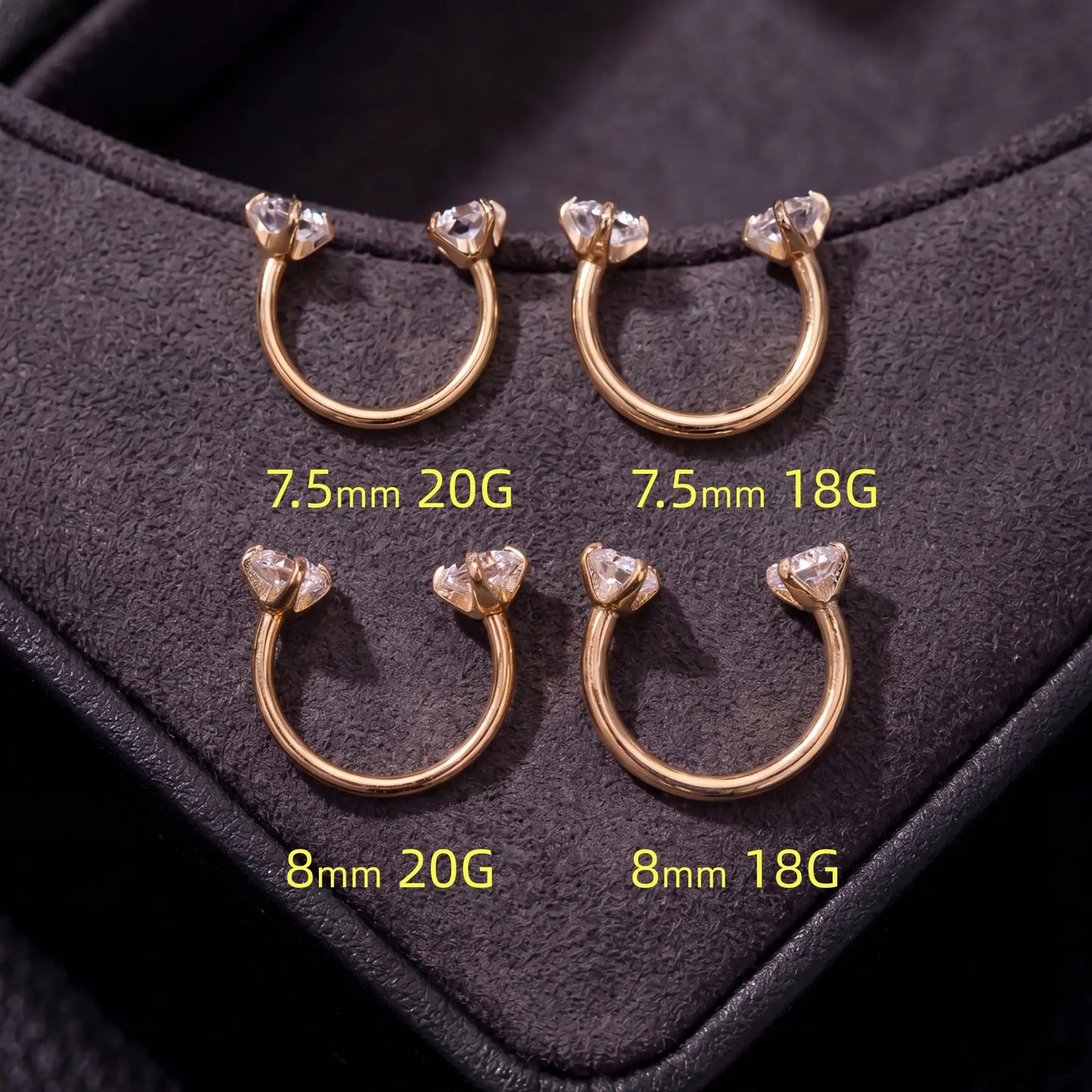 20G(0.8Mm)/18G(1.0Mm) 8Mm Horseshoe Nose Hoop Internally Threaded Gems Nose Ring with Free Ball Holder | Caution: Avoid Overtightening; Pre-Tighten with Provided Tool Then Complete Tightening by Hand