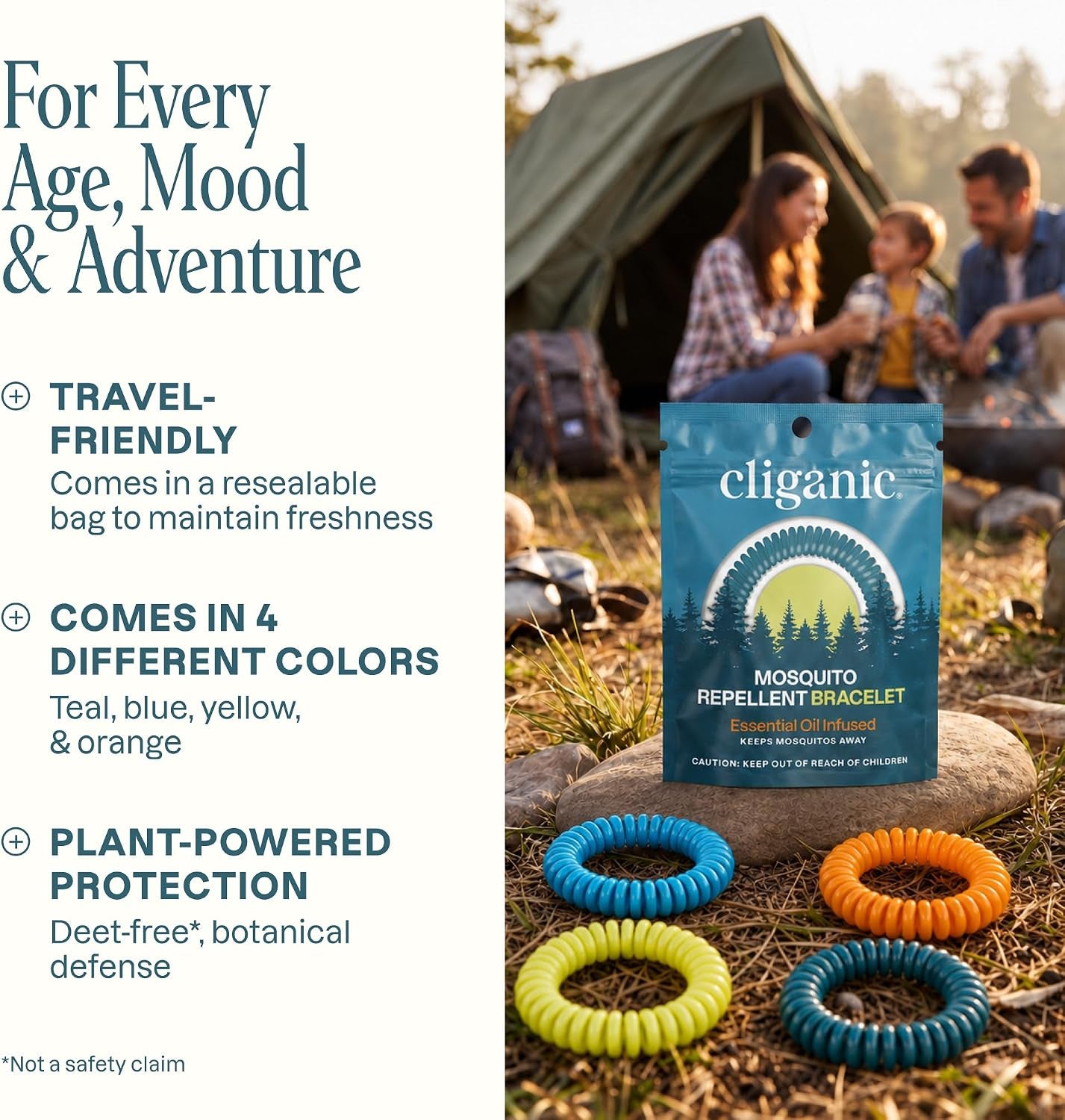 25 Pack Mosquito Repellent Bracelets for Adults & Kids - Natural Deet-Free Bands, Individually Wrapped
