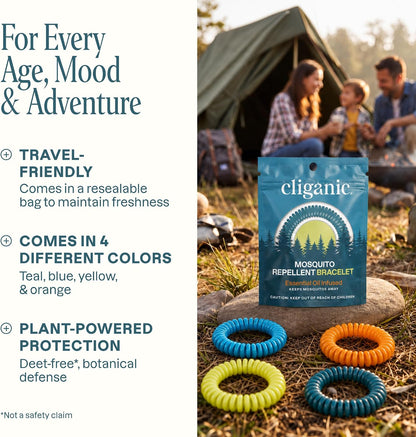 25 Pack Mosquito Repellent Bracelets for Adults & Kids - Natural Deet-Free Bands, Individually Wrapped