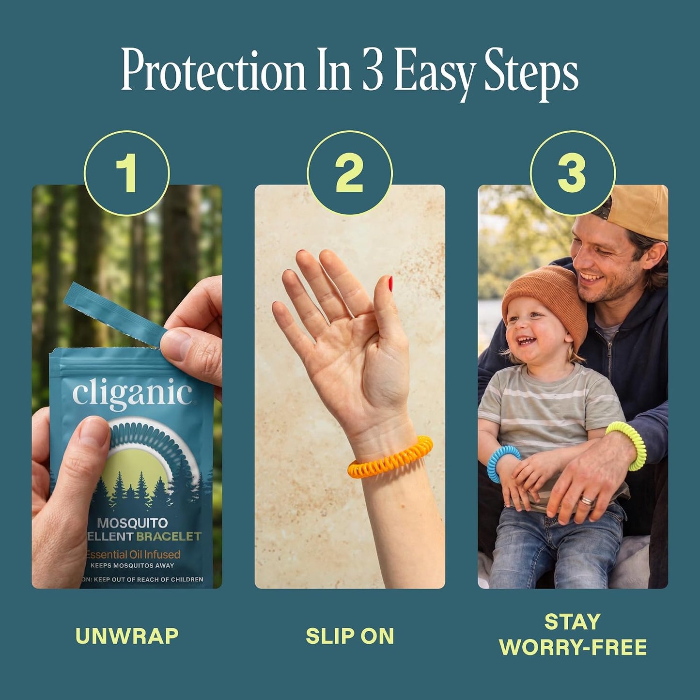 25 Pack Mosquito Repellent Bracelets for Adults & Kids - Natural Deet-Free Bands, Individually Wrapped