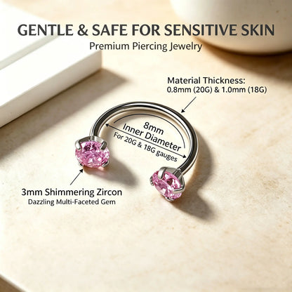 20G(0.8Mm)/18G(1.0Mm) 8Mm Horseshoe Nose Hoop Internally Threaded Gems Nose Ring with Free Ball Holder | Caution: Avoid Overtightening; Pre-Tighten with Provided Tool Then Complete Tightening by Hand