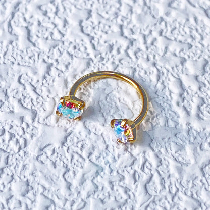 20G(0.8Mm)/18G(1.0Mm) 8Mm Horseshoe Nose Hoop Internally Threaded Gems Nose Ring with Free Ball Holder | Caution: Avoid Overtightening; Pre-Tighten with Provided Tool Then Complete Tightening by Hand